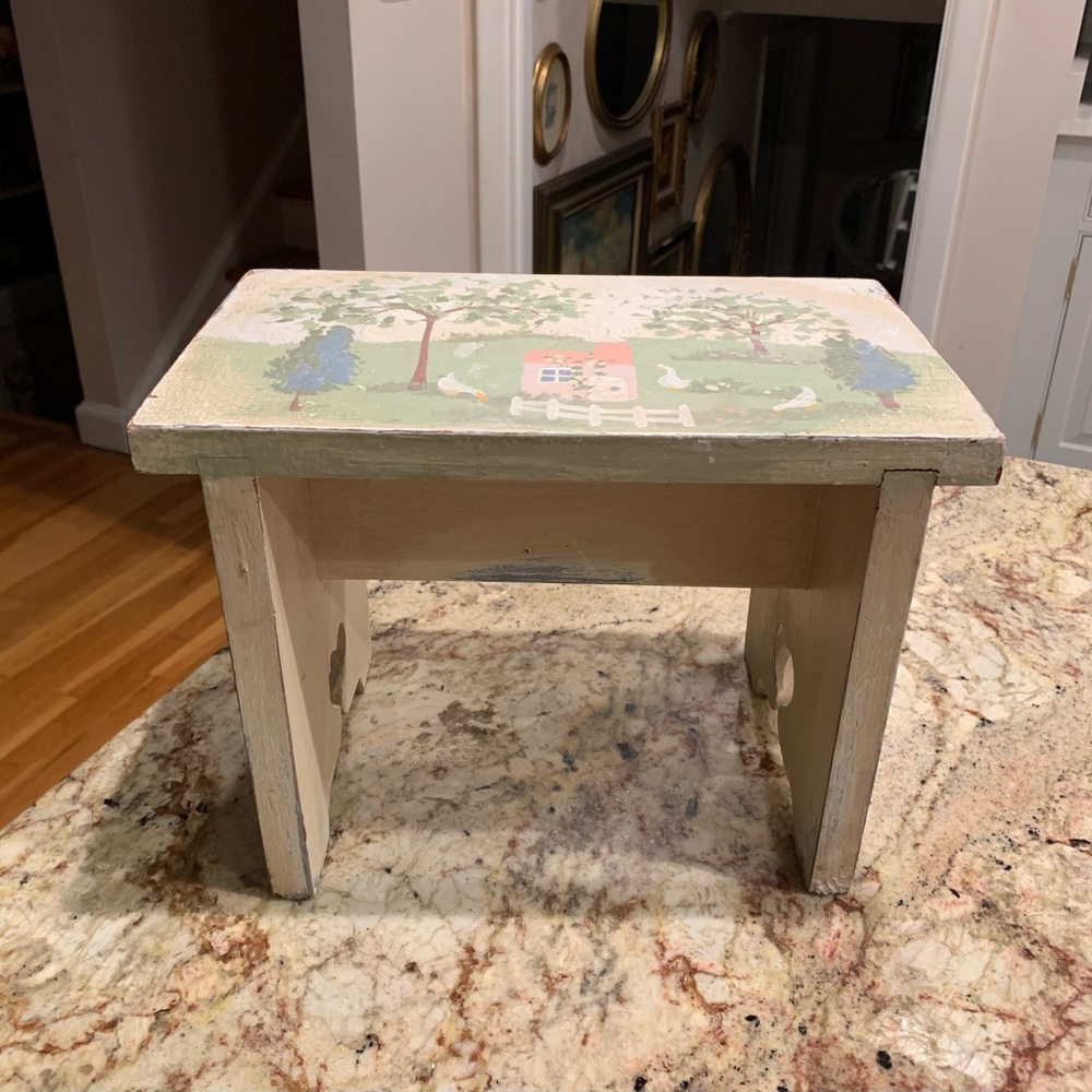 Vintage Painted Wood Stool - Picture 2 of 7